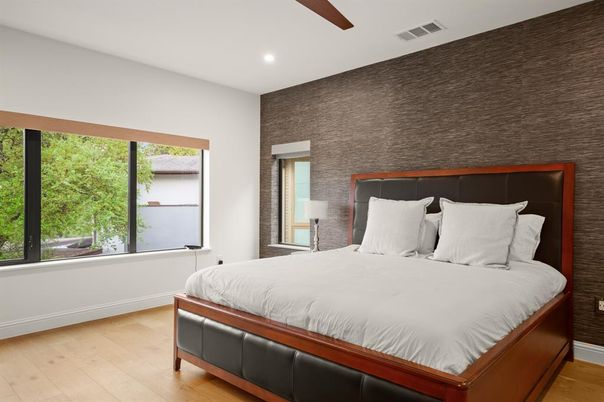 Bedroom, Interior, Recessed Lighting, Wood Texture Flooring