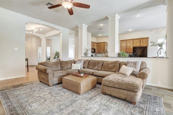 Interior, Kitchen, Living room, Recessed Lighting, Wood Texture Flooring