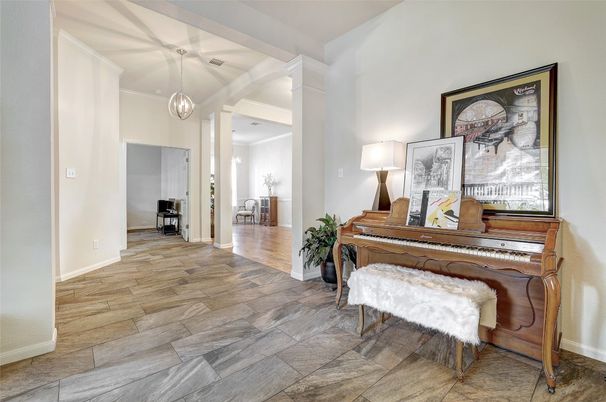 Interior, Pendant Lights, Piano, Wood Texture Flooring