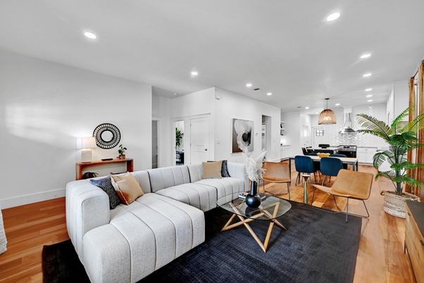 Dining room, Interior, Kitchen, Living room, Pendant Lights, Recessed Lighting, Wood Texture Flooring