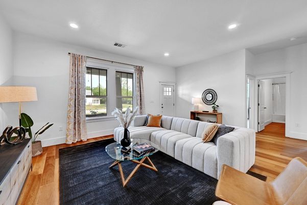 Interior, Living room, Recessed Lighting, Wood Texture Flooring