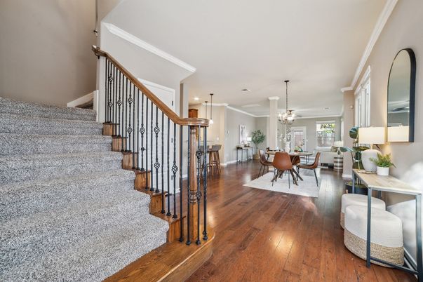 Chandelier, Dining room, Interior, Pendant Lights, Wood Texture Flooring