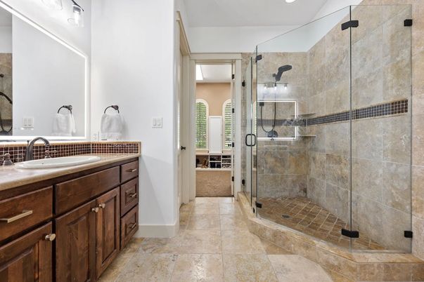 Bathroom, Glass Shower, Interior, Recessed Lighting