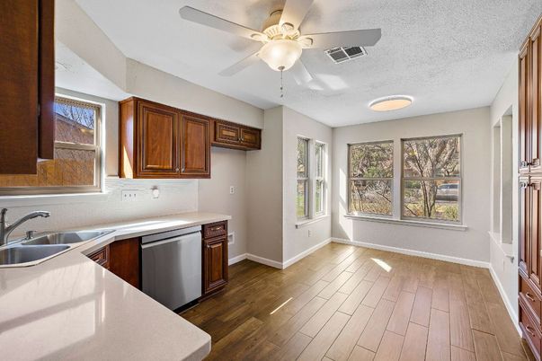 Interior, Kitchen, Recessed Lighting, Wood Texture Flooring