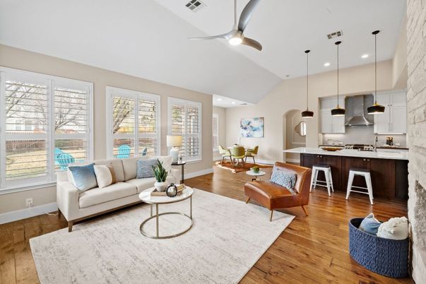 Dining room, Interior, Kitchen, Living room, Pendant Lights, Recessed Lighting, Wood Texture Flooring