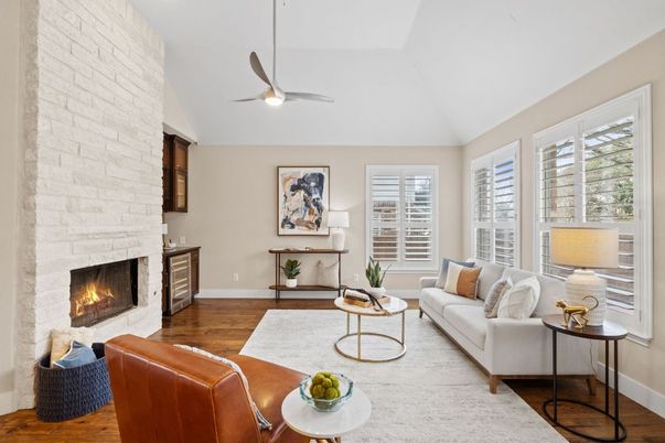 Fireplace, Interior, Living room, Stone Walls, Wood Texture Flooring