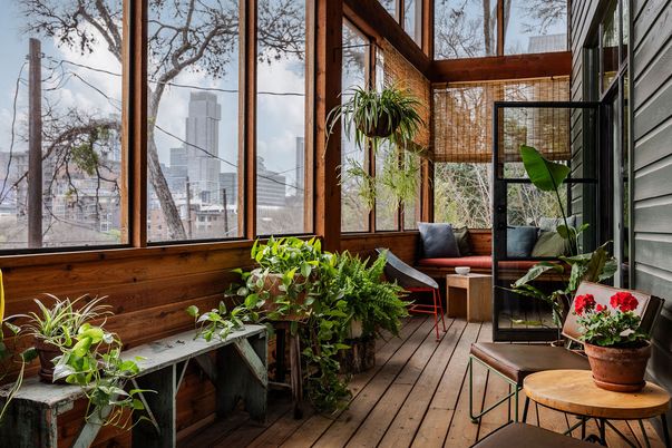 Interior, Sun Room, Wood Texture Flooring, Wooden Walls