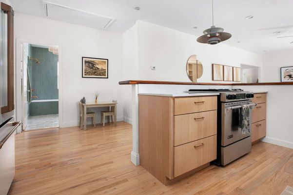 Interior, Kitchen, Pendant Lights, Recessed Lighting, Wood Texture Flooring