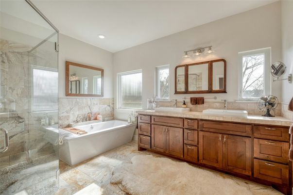 Bathroom, Dual Sink Vanities, Free Standing Baths, Glass Shower, Interior, Recessed Lighting