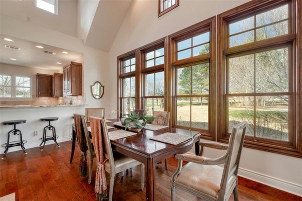 Dining room, Interior, Kitchen, Recessed Lighting, Wood Texture Flooring