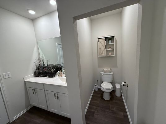 Bathroom, Interior, Recessed Lighting, Wood Texture Flooring