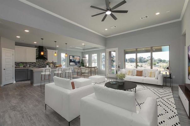 Dining room, Interior, Kitchen, Living room, Pendant Lights, Recessed Lighting, Wood Texture Flooring