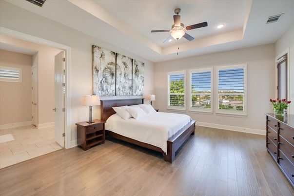 Bedroom, Interior, Recessed Lighting, Wood Texture Flooring