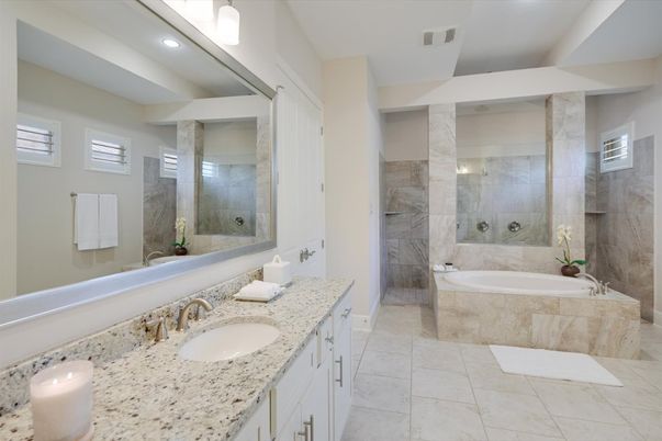 Bathroom, Dual Sink Vanities, Glass Shower, Interior, Recessed Lighting
