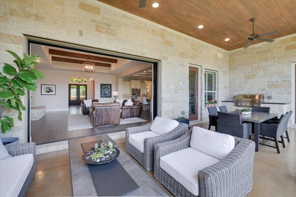 Dining room, Interior, Living room, Pendant Lights, Recessed Lighting, Stone Walls