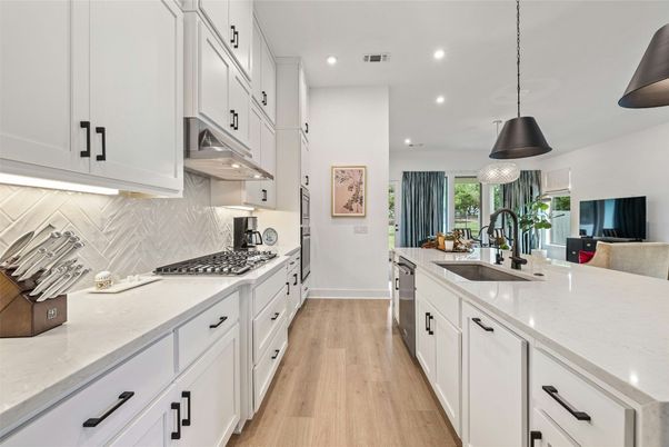 Interior, Kitchen, Pendant Lights, Recessed Lighting, Wood Texture Flooring