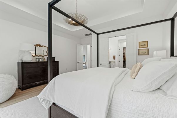 Bedroom, Interior, Pendant Lights, Wood Texture Flooring