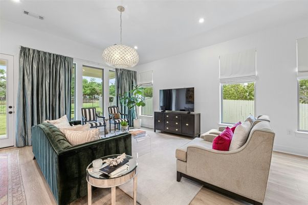 Interior, Living room, Pendant Lights, Recessed Lighting, Wood Texture Flooring