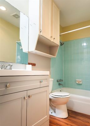 Bathroom, Interior, Recessed Lighting, Wood Texture Flooring