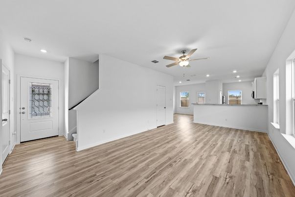 Empty room, Interior, Recessed Lighting, Wood Texture Flooring