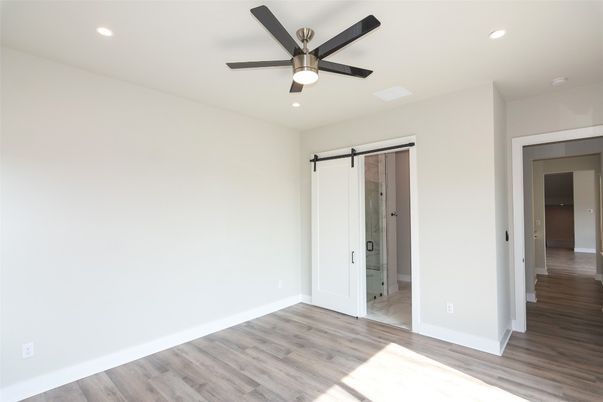Bathroom, Empty room, Interior, Recessed Lighting, Wood Texture Flooring
