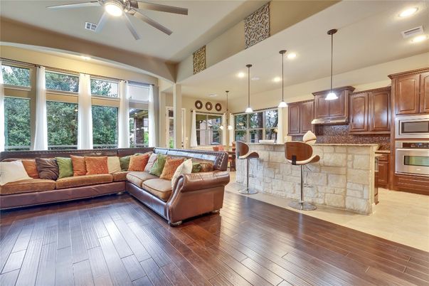 Interior, Kitchen, Living room, Pendant Lights, Recessed Lighting, Wood Texture Flooring