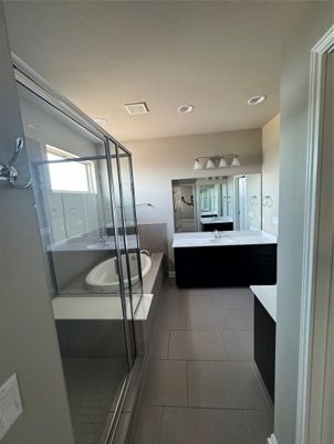 Bathroom, Dual Sink Vanities, Free Standing Baths, Glass Shower, Interior, Recessed Lighting