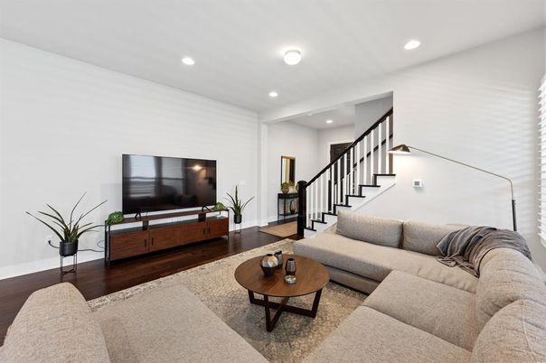 Interior, Living room, Recessed Lighting, Wood Texture Flooring