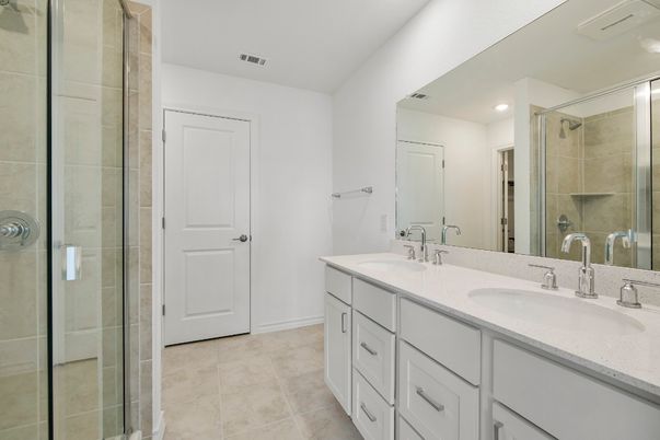 Bathroom, Dual Sink Vanities, Glass Shower, Interior, Recessed Lighting
