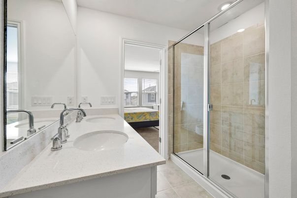 Bathroom, Dual Sink Vanities, Glass Shower, Interior, Recessed Lighting