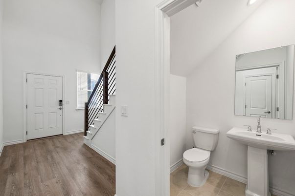 Bathroom, Interior, Recessed Lighting, Wood Texture Flooring