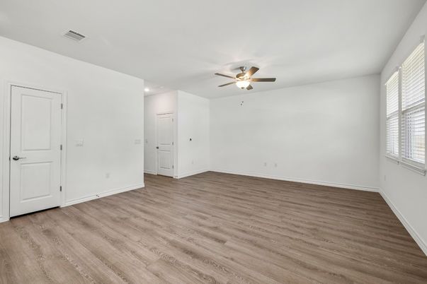 Empty room, Interior, Recessed Lighting, Wood Texture Flooring