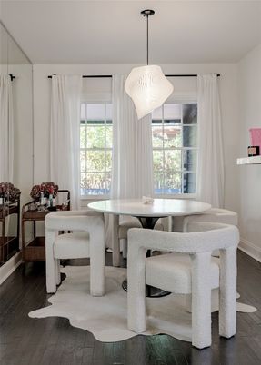 Dining room, Interior, Pendant Lights, Wood Texture Flooring