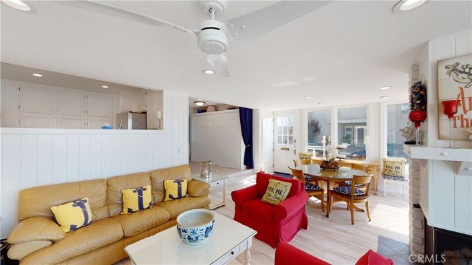 Dining room, Fireplace, Interior, Kitchen, Living room, Recessed Lighting, Wood Texture Flooring