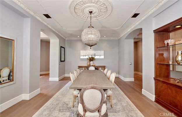 Dining room, Interior, Pendant Lights, Wood Texture Flooring