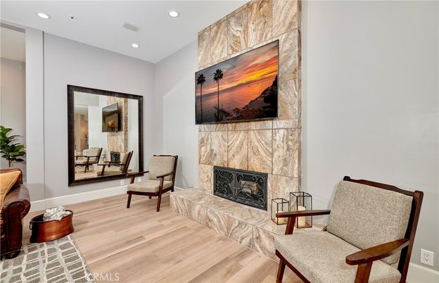 Fireplace, Interior, Recessed Lighting, Wood Texture Flooring