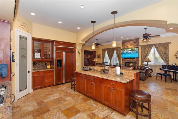 Fireplace, Interior, Kitchen, Living room, Pendant Lights, Recessed Lighting