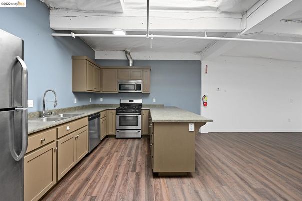 Interior, Kitchen, Stainless Steel Appliances, Wood Texture Flooring