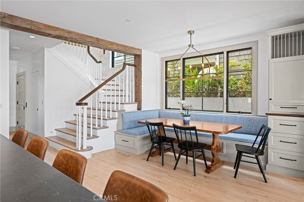 Dining room, Interior, Pendant Lights, Recessed Lighting, Wood Texture Flooring