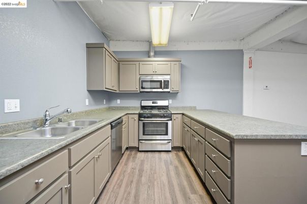 Interior, Kitchen, Stainless Steel Appliances, Wood Texture Flooring