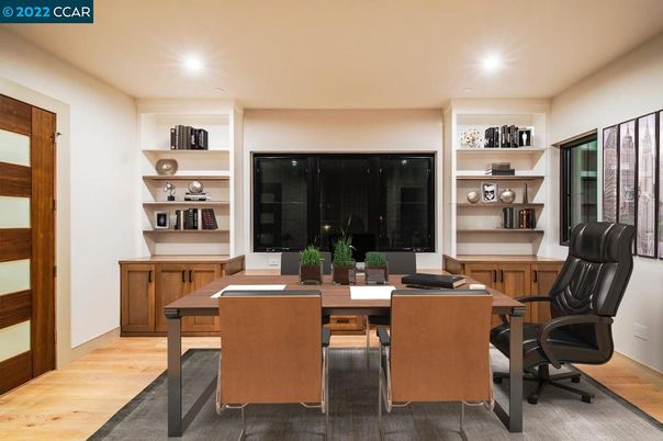 Home Office, Interior, Recessed Lighting, Wood Texture Flooring