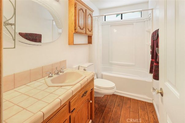 Bathroom, Interior, Tile Countertops, Wood Texture Flooring