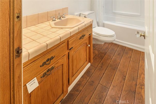 Bathroom, Interior, Tile Countertops, Wood Texture Flooring