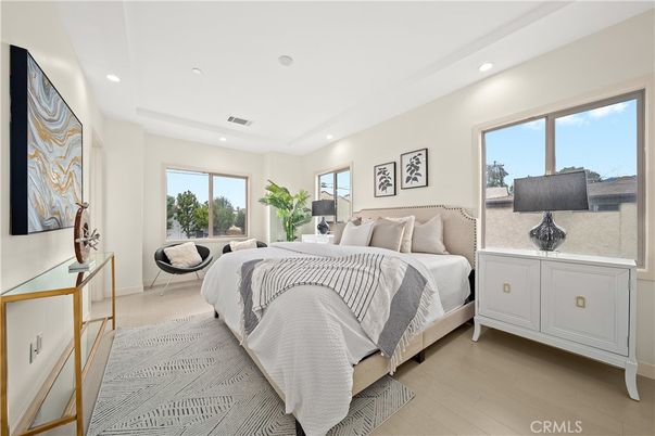 Bedroom, Interior, Recessed Lighting, Wood Texture Flooring