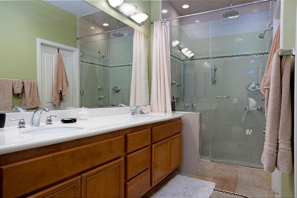 Bathroom, Dual Sink Vanities, Glass Shower, Interior, Recessed Lighting