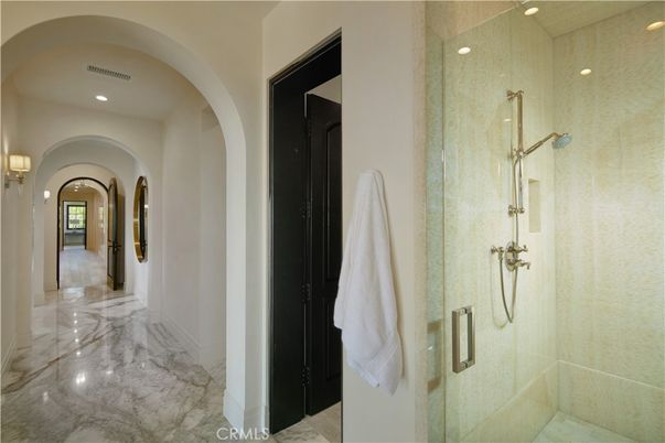 Bathroom, Glass Shower, Interior, Marble, Recessed Lighting