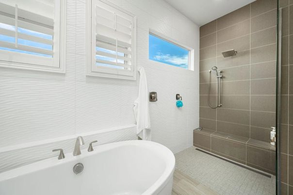Bathroom, Free Standing Baths, Glass Shower, Interior, Recessed Lighting