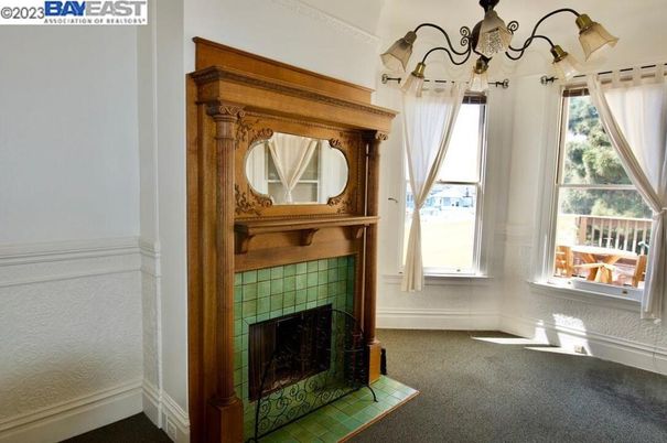 Chandelier, Fireplace, Interior