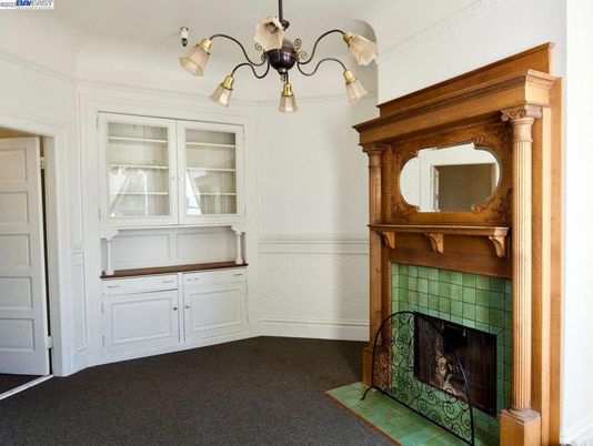 Chandelier, Fireplace, Interior