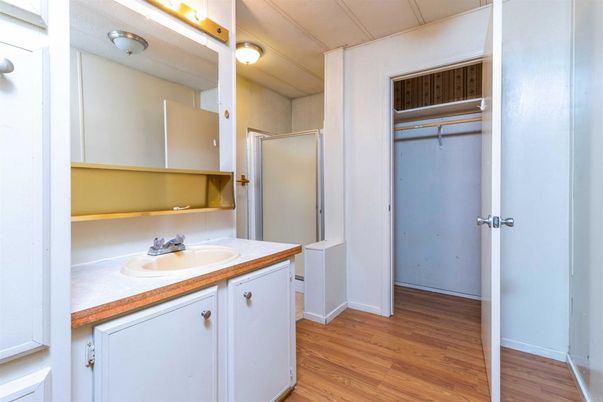 Bathroom, Glass Shower, Interior, Wood Texture Flooring